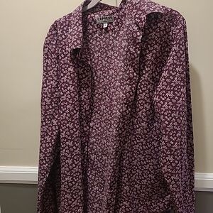 Express Womens Fitted Button Down Maroon Flowers XL